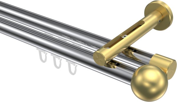 Innenlauf Gardinenstange Aluminium / Metall 20 mm Ø 2-läufig SITENO - Luino Chrom / Messing-Optik 100 cm