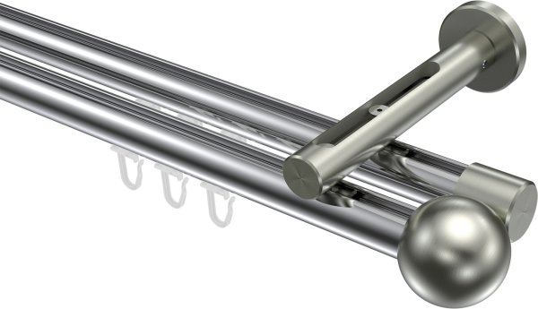 Innenlauf Gardinenstange Aluminium / Metall 20 mm Ø 2-läufig SITENO - Luino Chrom / Edelstahl-Optik 100 cm