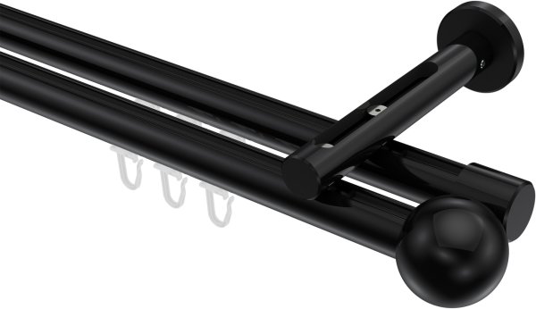 Innenlauf Gardinenstange Aluminium / Metall 20 mm Ø 2-läufig SITENO - Luino Schwarz 100 cm