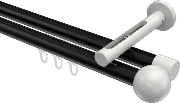 Innenlauf Gardinenstange Aluminium / Metall 20 mm Ø 2-läufig SITENO - Luino Schwarz / Weiß 100 cm