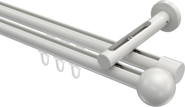Innenlauf Gardinenstange Aluminium / Metall 20 mm Ø 2-läufig SITENO - Luino Weiß 100 cm