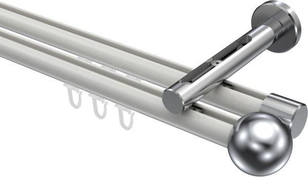 Innenlauf Gardinenstange Aluminium / Metall 20 mm Ø 2-läufig SITENO - Luino Weiß / Chrom 100 cm