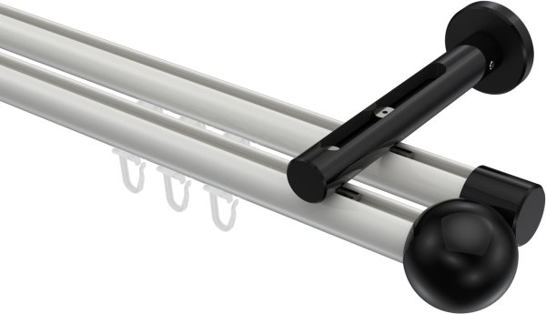 Innenlauf Gardinenstange Aluminium / Metall 20 mm Ø 2-läufig SITENO - Luino Weiß / Schwarz 100 cm