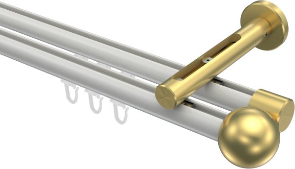Innenlauf Gardinenstange Aluminium / Metall 20 mm Ø 2-läufig SITENO - Luino Weiß / Messing-Optik 100 cm