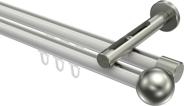 Innenlauf Gardinenstange Aluminium / Metall 20 mm Ø 2-läufig SITENO - Luino Weiß / Edelstahl-Optik 100 cm