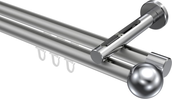 Innenlauf Gardinenstange Aluminium / Metall 20 mm Ø 2-läufig SITENO - Luino Silbergrau / Chrom 100 cm