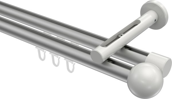 Innenlauf Gardinenstange Aluminium / Metall 20 mm Ø 2-läufig SITENO - Luino Silbergrau / Weiß 100 cm