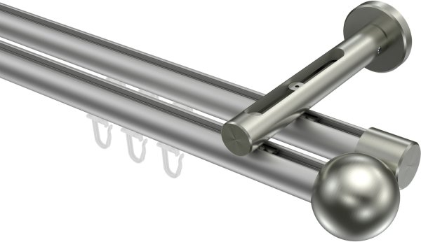Innenlauf Gardinenstange Aluminium / Metall 20 mm Ø 2-läufig SITENO - Luino Silbergrau / Edelstahl-Optik 100 cm