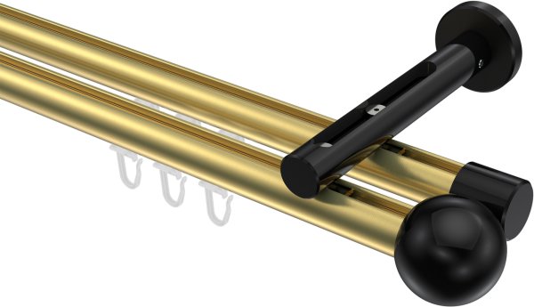 Innenlauf Gardinenstange Aluminium / Metall 20 mm Ø 2-läufig SITENO - Luino Messing-Optik / Schwarz 100 cm