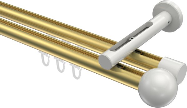 Innenlauf Gardinenstange Aluminium / Metall 20 mm Ø 2-läufig SITENO - Luino Messing-Optik / Weiß 100 cm