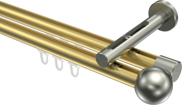 Innenlauf Gardinenstange Messing-Optik / Edelstahl-Optik 20 mm Ø 2-läufig SITENO - Luino