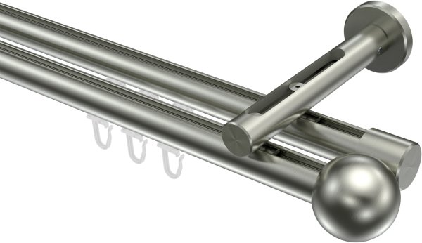 Innenlauf Gardinenstange Edelstahl-Optik 20 mm Ø 2-läufig SITENO - Luino 100 cm