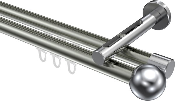 Innenlauf Gardinenstange Aluminium / Metall 20 mm Ø 2-läufig SITENO - Luino Edelstahl-Optik / Chrom 100 cm