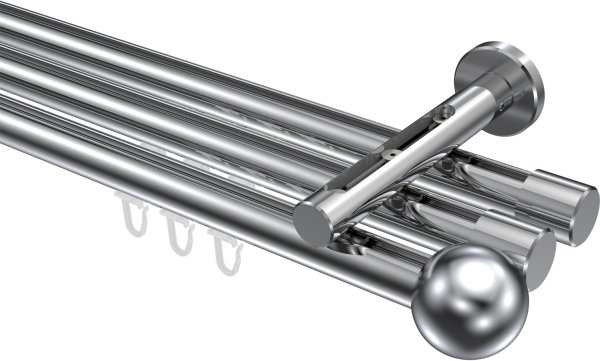 Innenlauf Gardinenstange Aluminium / Metall 20 mm Ø 3-läufig SITENO - Luino Chrom 100 cm