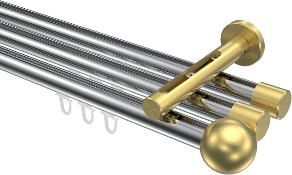 Innenlauf Gardinenstange Aluminium / Metall 20 mm Ø 3-läufig SITENO - Luino Chrom / Messing-Optik 100 cm