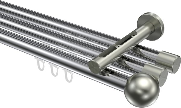 Innenlauf Gardinenstange Aluminium / Metall 20 mm Ø 3-läufig SITENO - Luino Chrom / Edelstahl-Optik 100 cm