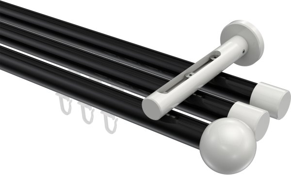Innenlauf Gardinenstange Aluminium / Metall 20 mm Ø 3-läufig SITENO - Luino Schwarz / Weiß 100 cm