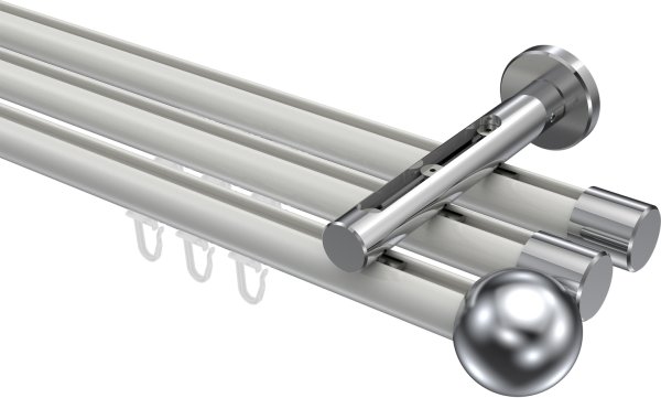 Innenlauf Gardinenstange Aluminium / Metall 20 mm Ø 3-läufig SITENO - Luino Weiß / Chrom 100 cm