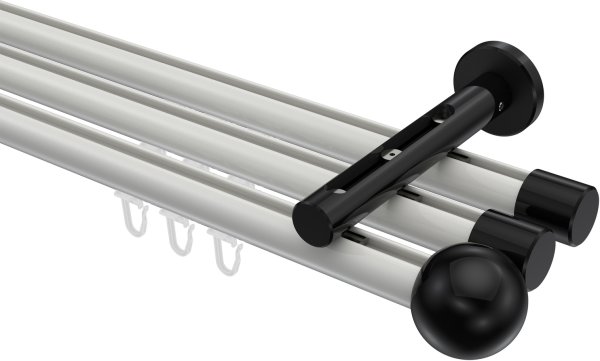 Innenlauf Gardinenstange Aluminium / Metall 20 mm Ø 3-läufig SITENO - Luino Weiß / Schwarz 100 cm