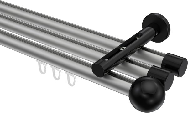 Innenlauf Gardinenstange Aluminium / Metall 20 mm Ø 3-läufig SITENO - Luino Silbergrau / Schwarz 100 cm