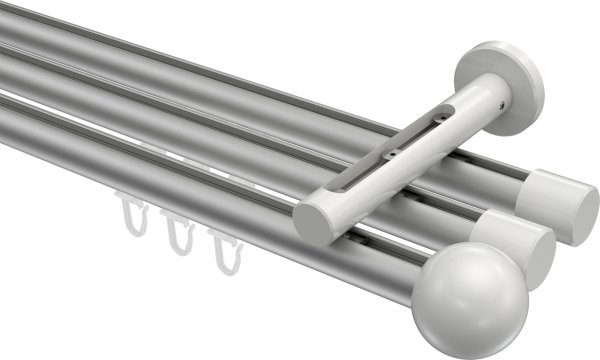 Innenlauf Gardinenstange Aluminium / Metall 20 mm Ø 3-läufig SITENO - Luino Silbergrau / Weiß 100 cm