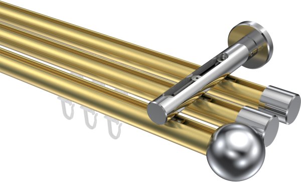 Innenlauf Gardinenstange Aluminium / Metall 20 mm Ø 3-läufig SITENO - Luino Messing-Optik / Chrom 100 cm