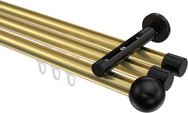 Innenlauf Gardinenstange Aluminium / Metall 20 mm Ø 3-läufig SITENO - Luino Messing-Optik / Schwarz 100 cm
