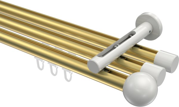 Innenlauf Gardinenstange Aluminium / Metall 20 mm Ø 3-läufig SITENO - Luino Messing-Optik / Weiß 100 cm