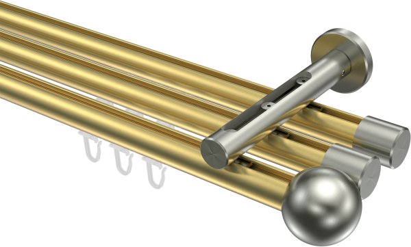 Innenlauf Gardinenstange Messing-Optik / Edelstahl-Optik 20 mm Ø 3-läufig SITENO - Luino 100 cm