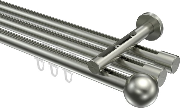 Innenlauf Gardinenstange Edelstahl-Optik 20 mm Ø 3-läufig SITENO - Luino 100 cm
