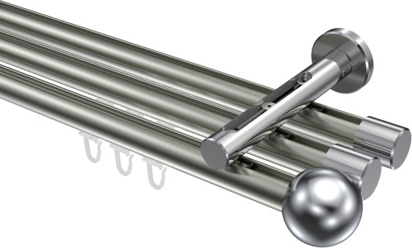 Innenlauf Gardinenstange Aluminium / Metall 20 mm Ø 3-läufig SITENO - Luino Edelstahl-Optik / Chrom 100 cm