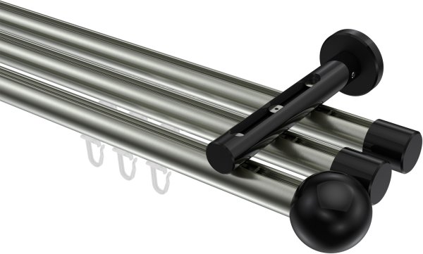 Innenlauf Gardinenstange Aluminium / Metall 20 mm Ø 3-läufig SITENO - Luino Edelstahl-Optik / Schwarz 100 cm