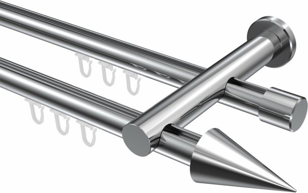 Innenlauf Gardinenstange Aluminium / Metall 20 mm Ø 2-läufig PLATON - Savio Chrom 100 cm