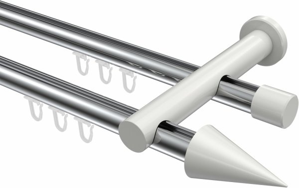 Innenlauf Gardinenstange Aluminium / Metall 20 mm Ø 2-läufig PLATON - Savio Chrom / Weiß 100 cm