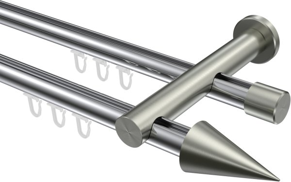 Innenlauf Gardinenstange Aluminium / Metall 20 mm Ø 2-läufig PLATON - Savio Chrom / Edelstahl-Optik 100 cm
