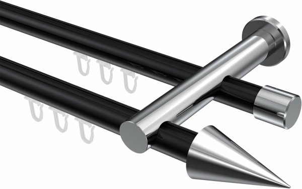 Innenlauf Gardinenstange Aluminium / Metall 20 mm Ø 2-läufig PLATON - Savio Schwarz / Chrom 100 cm