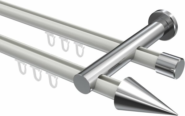 Innenlauf Gardinenstange Aluminium / Metall 20 mm Ø 2-läufig PLATON - Savio Weiß / Chrom 100 cm