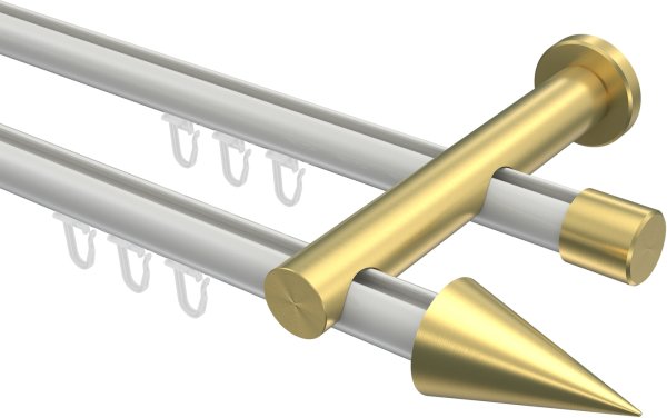Innenlauf Gardinenstange Aluminium / Metall 20 mm Ø 2-läufig PLATON - Savio Weiß / Messing-Optik 100 cm