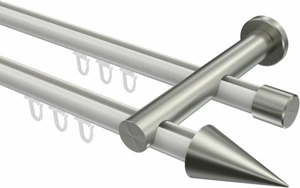 Innenlauf Gardinenstange Aluminium / Metall 20 mm Ø 2-läufig PLATON - Savio Weiß / Edelstahl-Optik 100 cm