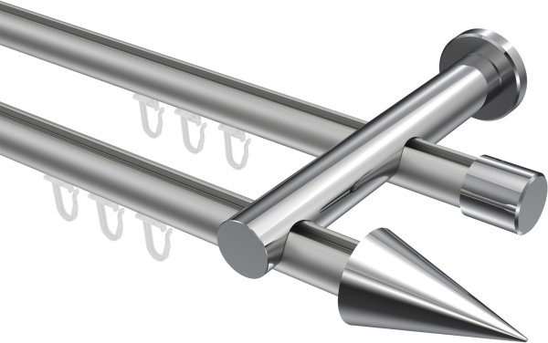 Innenlauf Gardinenstange Aluminium / Metall 20 mm Ø 2-läufig PLATON - Savio Silbergrau / Chrom 100 cm