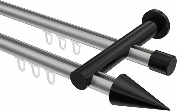 Innenlauf Gardinenstange Aluminium / Metall 20 mm Ø 2-läufig PLATON - Savio Silbergrau / Schwarz 100 cm