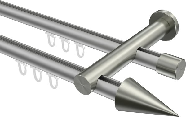 Innenlauf Gardinenstange Aluminium / Metall 20 mm Ø 2-läufig PLATON - Savio Silbergrau / Edelstahl-Optik 100 cm