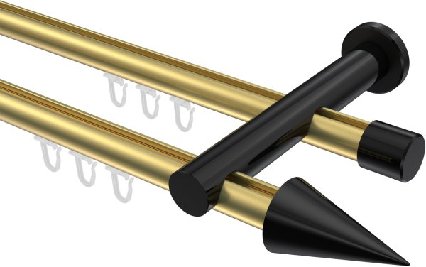 Innenlauf Gardinenstange Aluminium / Metall 20 mm Ø 2-läufig PLATON - Savio Messing-Optik / Schwarz 100 cm