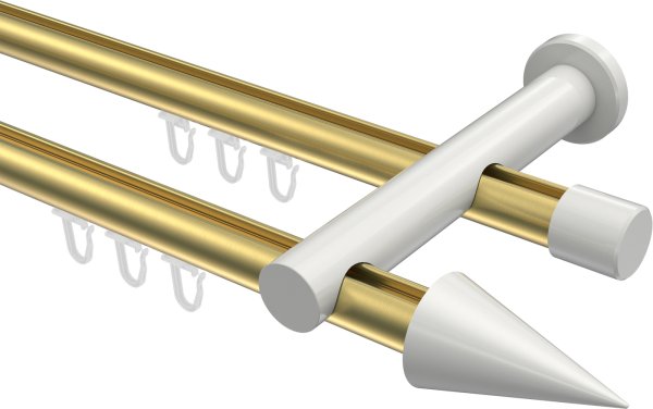 Innenlauf Gardinenstange Aluminium / Metall 20 mm Ø 2-läufig PLATON - Savio Messing-Optik / Weiß 100 cm