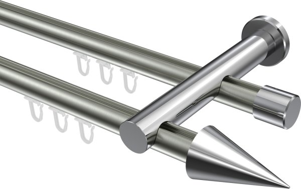 Innenlauf Gardinenstange Aluminium / Metall 20 mm Ø 2-läufig PLATON - Savio Edelstahl-Optik / Chrom 100 cm