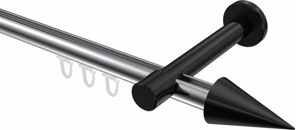 Innenlauf Gardinenstange Aluminium / Metall 20 mm Ø PRESTIGE - Savio Chrom / Schwarz 100 cm