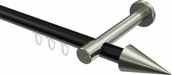 Innenlauf Gardinenstange Aluminium / Metall 20 mm Ø PRESTIGE - Savio Schwarz / Edelstahl-Optik 100 cm