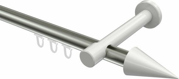Innenlauf Gardinenstange Aluminium / Metall 20 mm Ø PRESTIGE - Savio Edelstahl-Optik / Weiß 100 cm