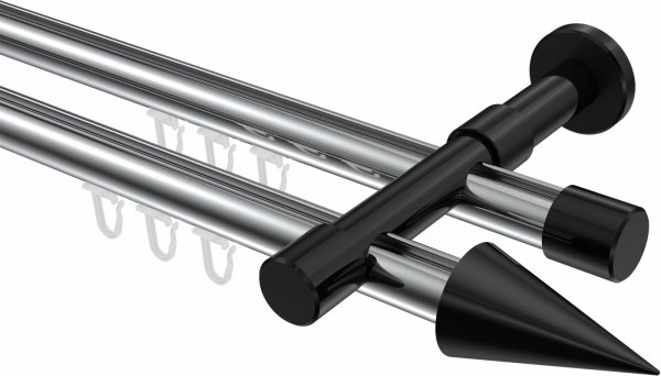 Innenlauf Gardinenstange Aluminium / Metall 20 mm Ø 2-läufig PRESTIGE - Savio Chrom / Schwarz 100 cm