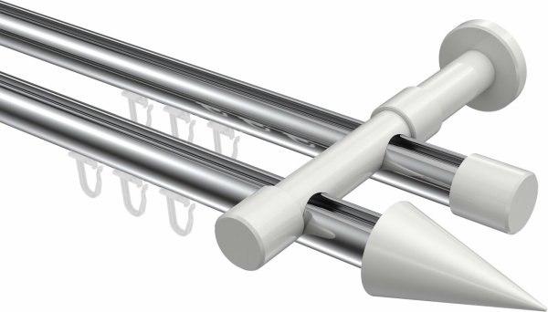 Innenlauf Gardinenstange Aluminium / Metall 20 mm Ø 2-läufig PRESTIGE - Savio Chrom / Weiß 100 cm